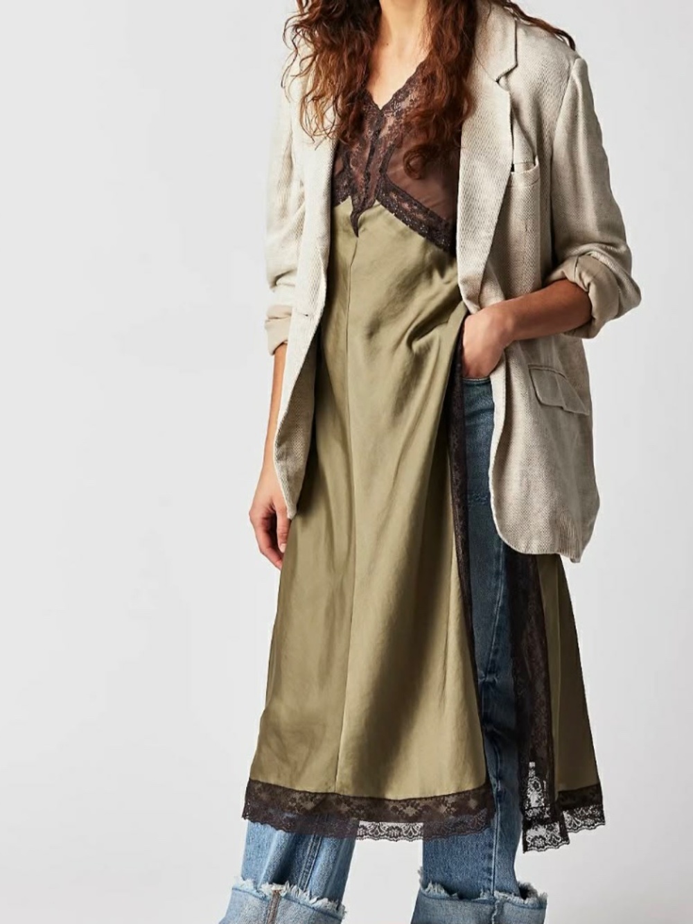 Free People NWT Bronze Green & Brown Romantic Hippie Fairycore Witch Satin Dress - Picture 7 of 10